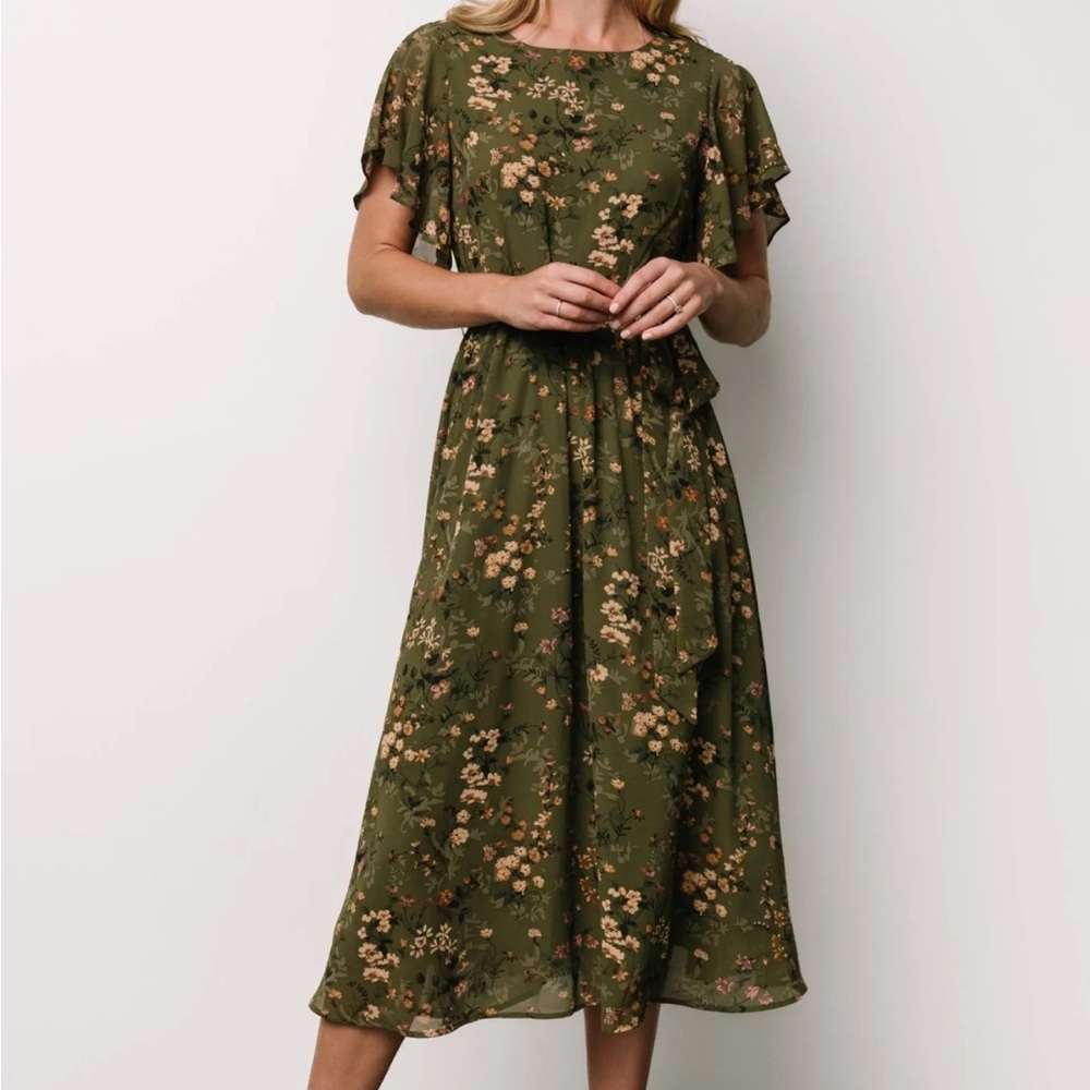 Baltic Born Olive Floral Midi Dress